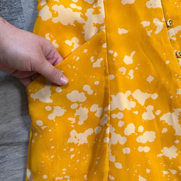 W118 by Walter Baker Yellow Midi Dress Layered Sheer Flutter M - Picture 3 of 7